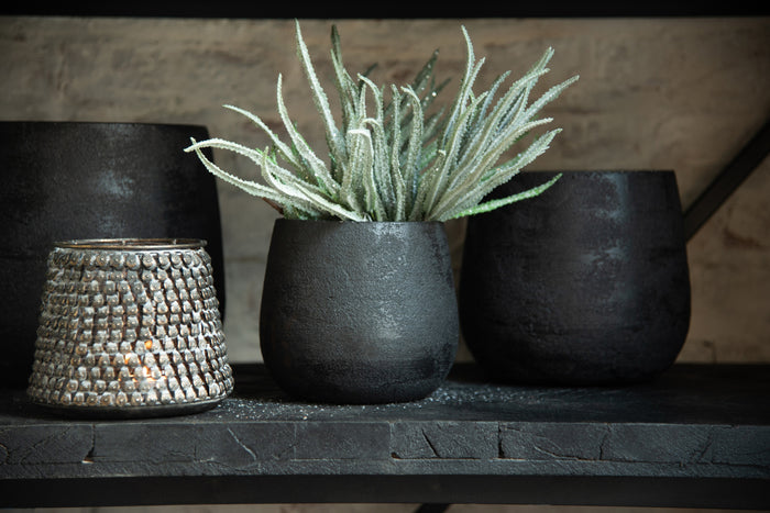 J-Line bloempot Oneffen - keramiek - zwart - large - Ø 23 cm