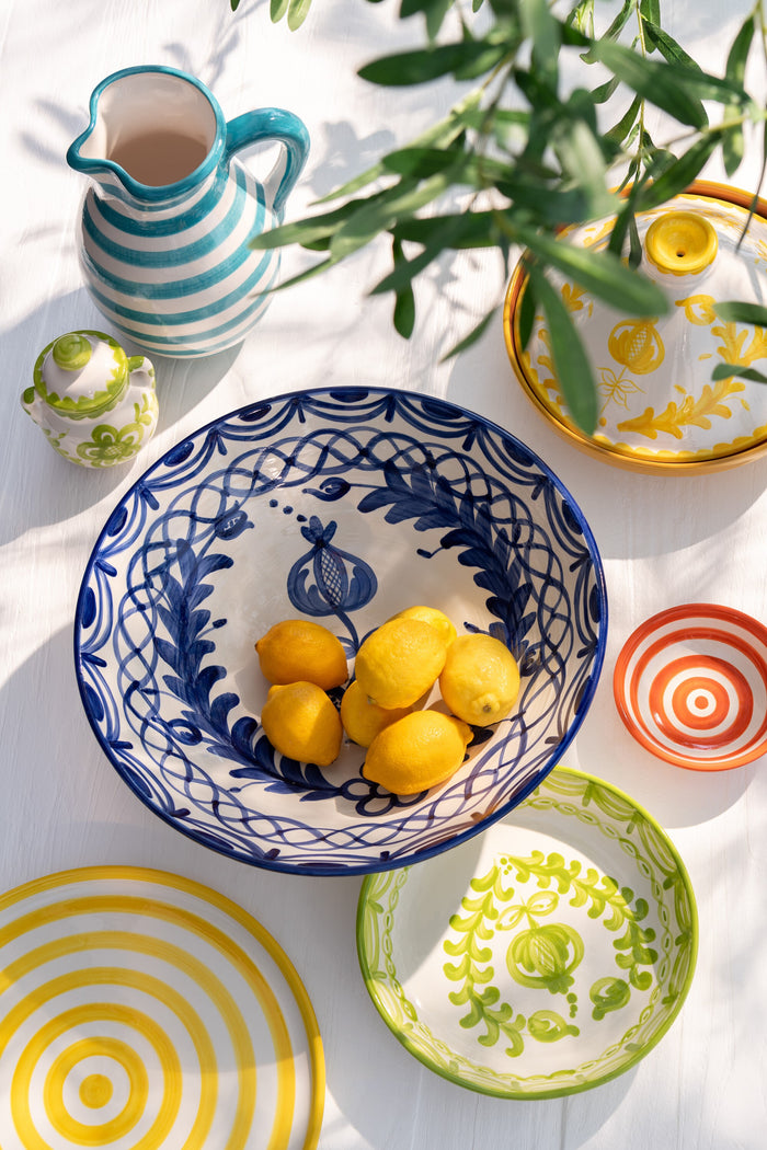 J-Line bord Granada Stripes - keramiek - wit|geel