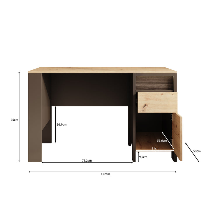 Meubella - Bureau Stratosphere - Eiken - 122 cm