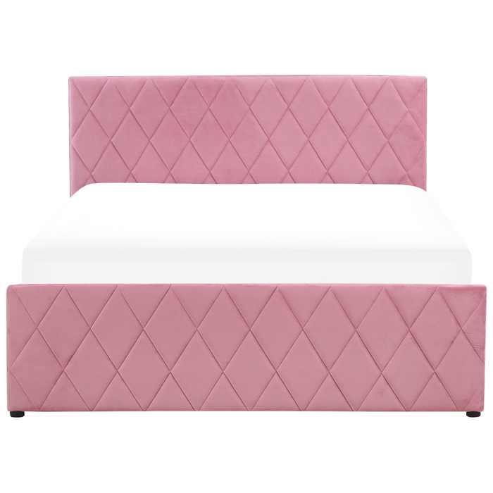 Beliani - ROCHEFORT - Tweepersoonsbed - Roze - 140 x 200 cm - Fluweel
