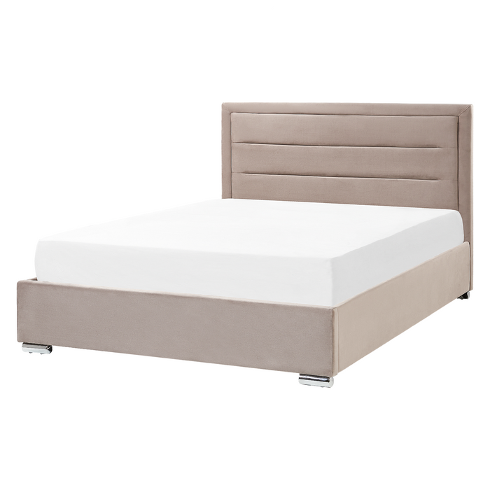 Beliani-ROUEN-Bed met opbergruimte-Taupe-160 x 200 cm-Fluweel