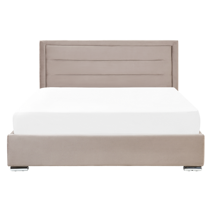 Beliani-ROUEN-Bed met opbergruimte-Taupe-160 x 200 cm-Fluweel