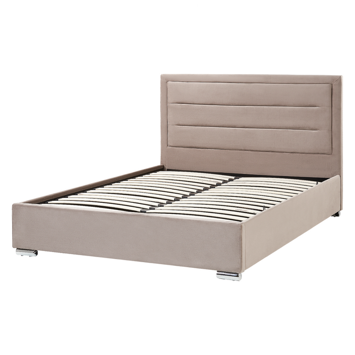 Beliani-ROUEN-Bed met opbergruimte-Taupe-160 x 200 cm-Fluweel