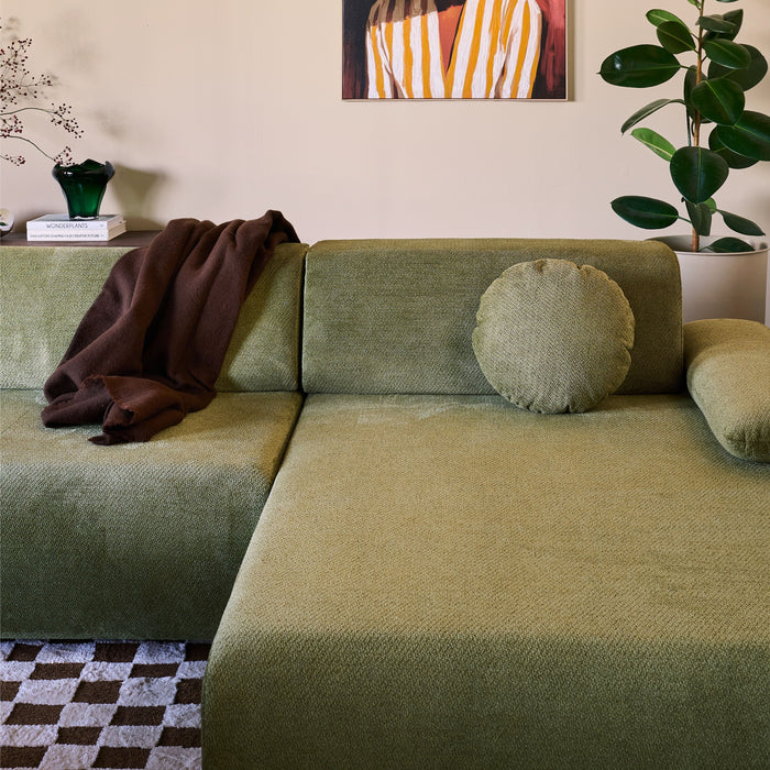 by fonQ Wisp Hoekbank met Chaise Longue Rechts met Slaapfunctie - Chenille - Olijfgroen