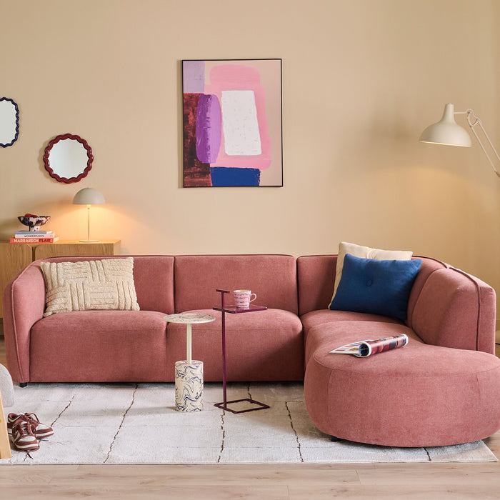 by fonQ Soft Hoekbank Rechts - Open Eind - Micro Chenille - Oud Roze