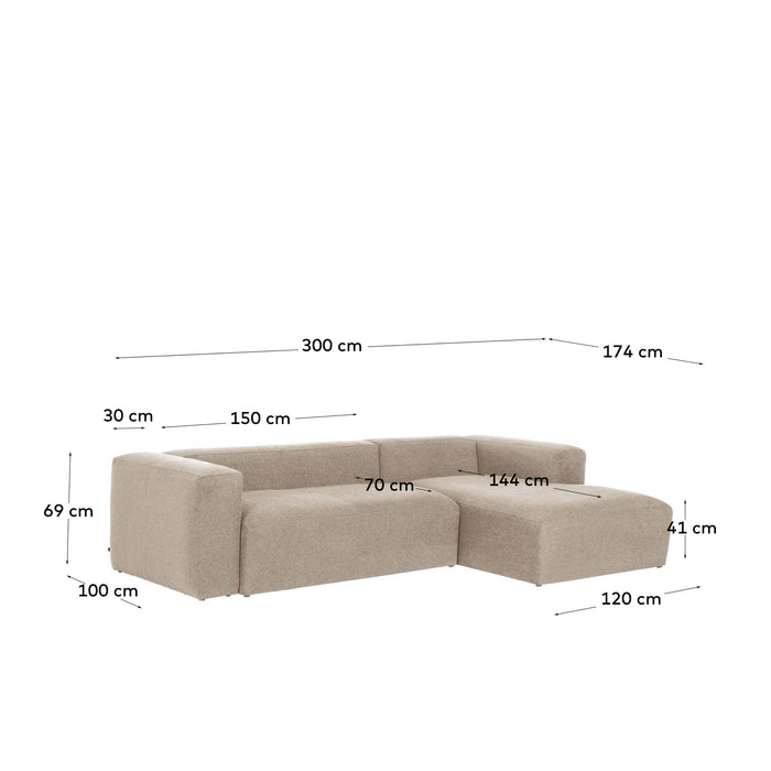 Kave Home Blok Chaise Longue Rechts - Ivoor
