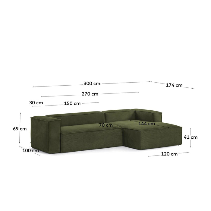 Kave Home Blok Chaise Longue Rechts - Donkergroen - Rib
