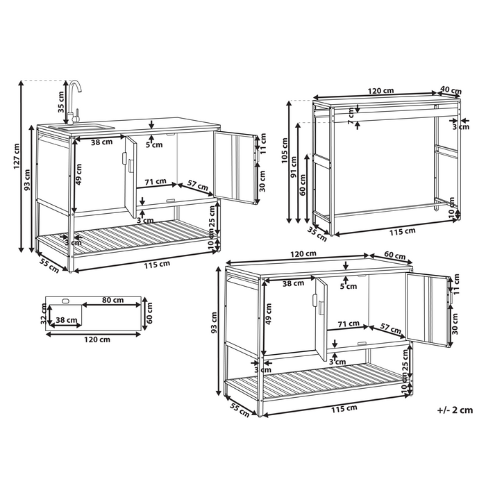 Beliani - MAENZA - Buitenkeukenkast met tafel - Zwart - Staal