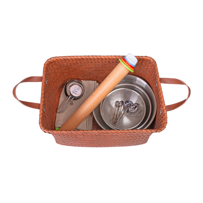 QUVIO Opbergmand gevlochten - Rechthoek - Rotan - 38x28x24 cm - Bruin