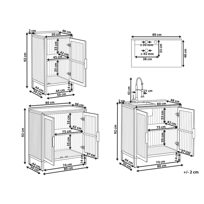 Beliani-IVREA-Buitenkeuken met spoelbak 3-delig-Bruin|Zwart-Acaciahout