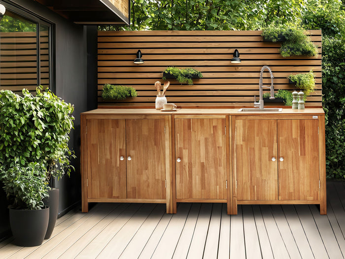 Beliani - VENOSA - Buitenkeuken kast set - Bruin|Zilver - Acaciahout