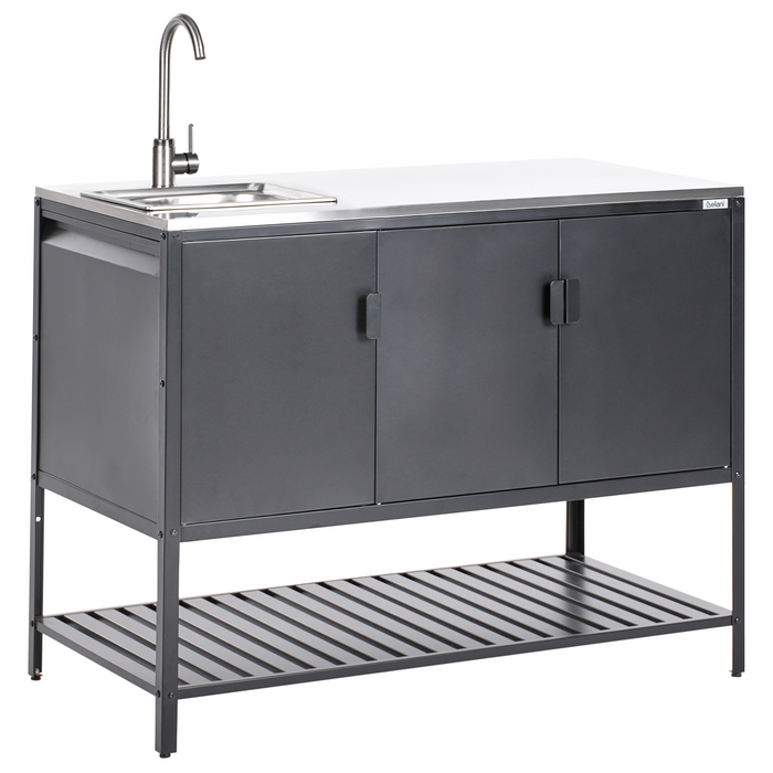 Beliani - MAENZA - Buitenkeukenkast met tafel - Zwart - Staal