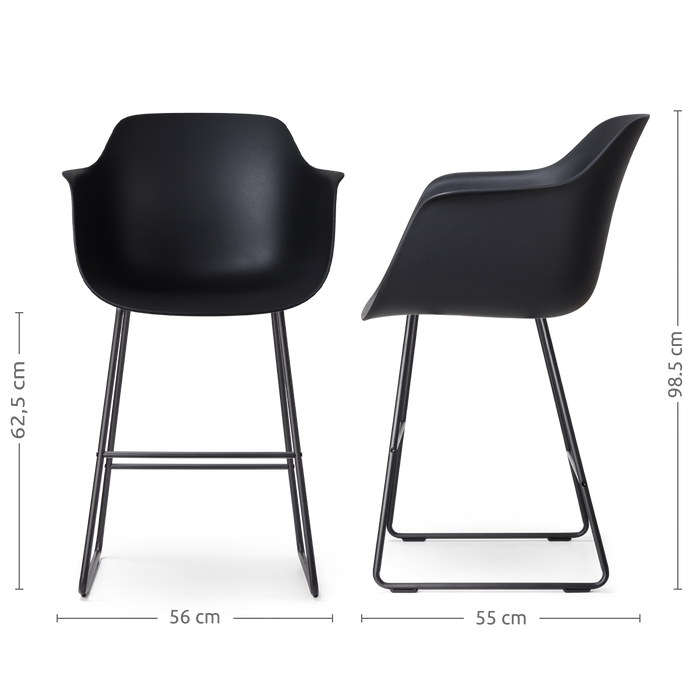 Nolon Nino-Puk Barkruk Zwart - Armleunining - Zwart Onderstel - 65 cm