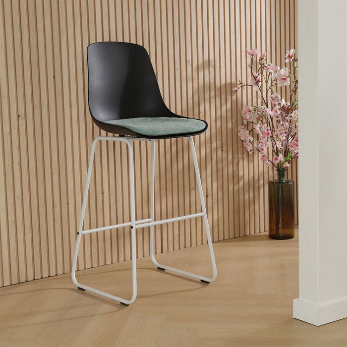 Nolon Nino-Liv Barkruk Zwart - Zacht Groen Kussen - Wit Frame - 65 cm