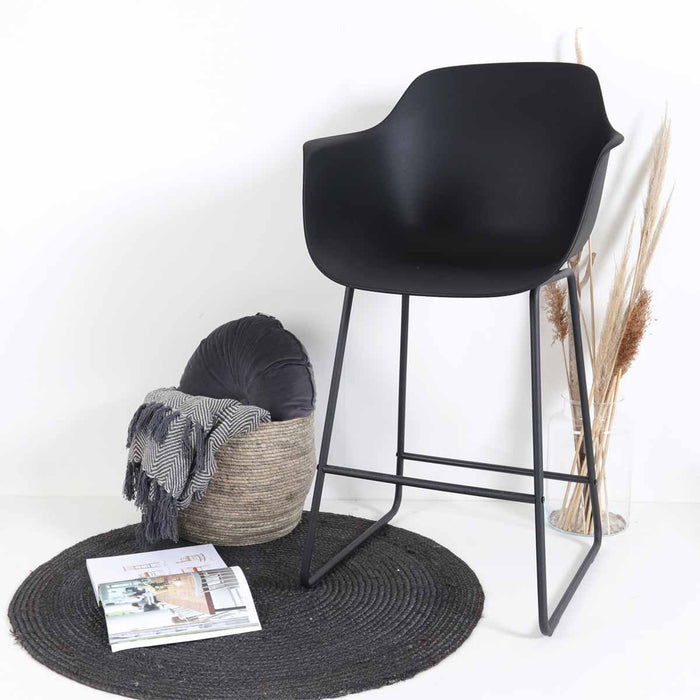 Nolon Nino-Puk Barkruk Zwart - Armleunining - Zwart Onderstel - 65 cm