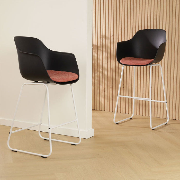 Nolon Nino-Liz Barkruk Zwart - Terracotta Kussen - Wit Frame - 65 cm