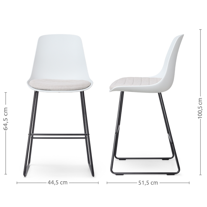 Nolon Nino-Liv Barkruk Wit - Beige Kussen - Zwart Frame - 65cm