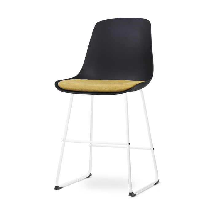 Nolon Nino-Liv Barkruk Zwart - Okergeel Kussen - Wit Frame - 65cm