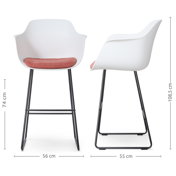 Nolon Nino-Liz Barkruk Wit - Terracotta Kussen - Zwart Frame - 75 cm