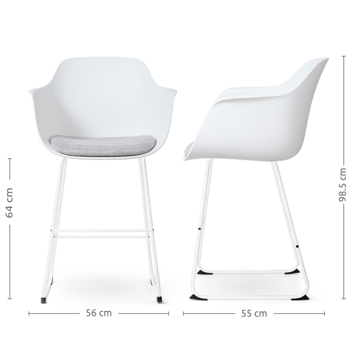 Nolon Nino-Liz Barkruk Wit - Lichtgrijs Kussen - Wit Frame - 65 cm