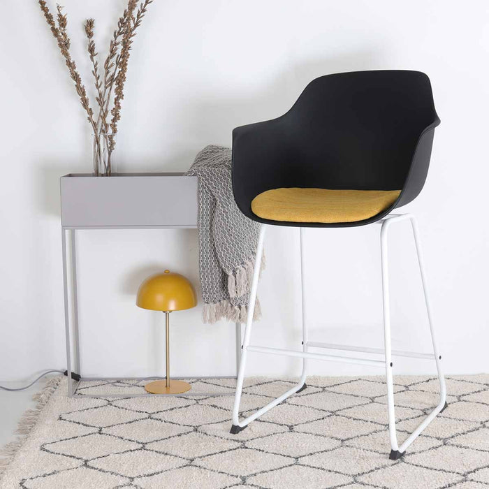 Nolon Nino-Liz Barkruk Zwart - Okergeel Kussen - Wit Frame - 65 cm