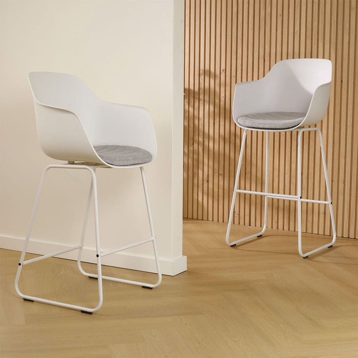 Nolon Nino-Liz Barkruk Wit - Lichtgrijs Kussen - Wit Frame - 65 cm