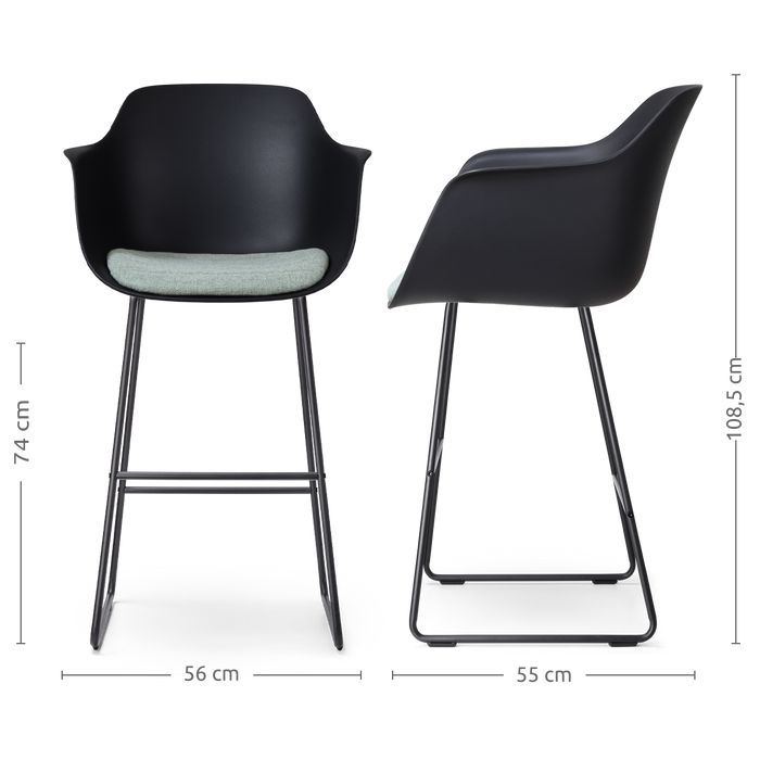 Nolon Nino-Liz Barkruk Zwart - Zachtgroen Kussen - Zwart Frame - 75 cm