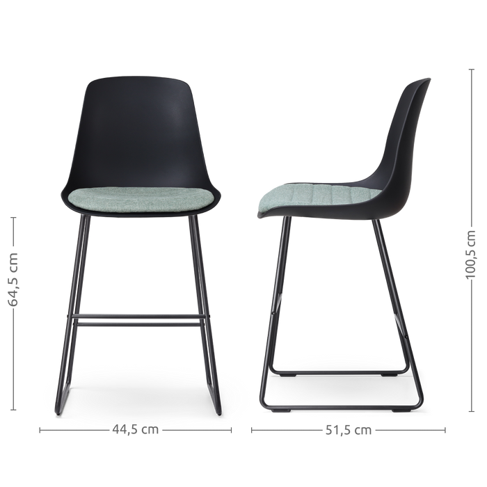 Nolon Nino-Liv Barkruk Zwart - Zacht Groen Kussen - Zwart Frame - 65cm