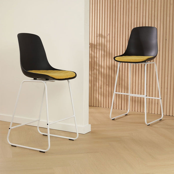 Nolon Nino-Liv Barkruk Zwart - Okergeel Kussen - Wit Frame - 65cm