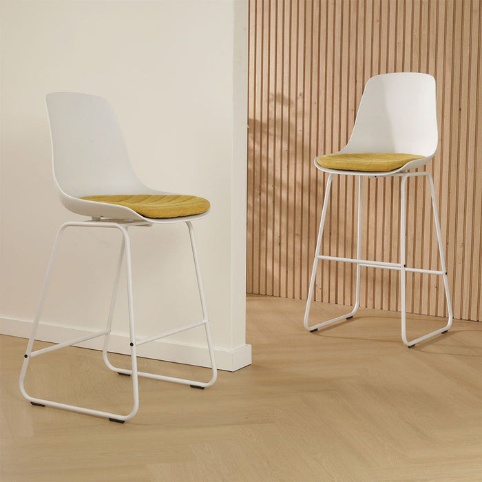 Nolon Nino-Liv Barkruk Wit - Okergeel Kussen - Wit Frame - 65cm