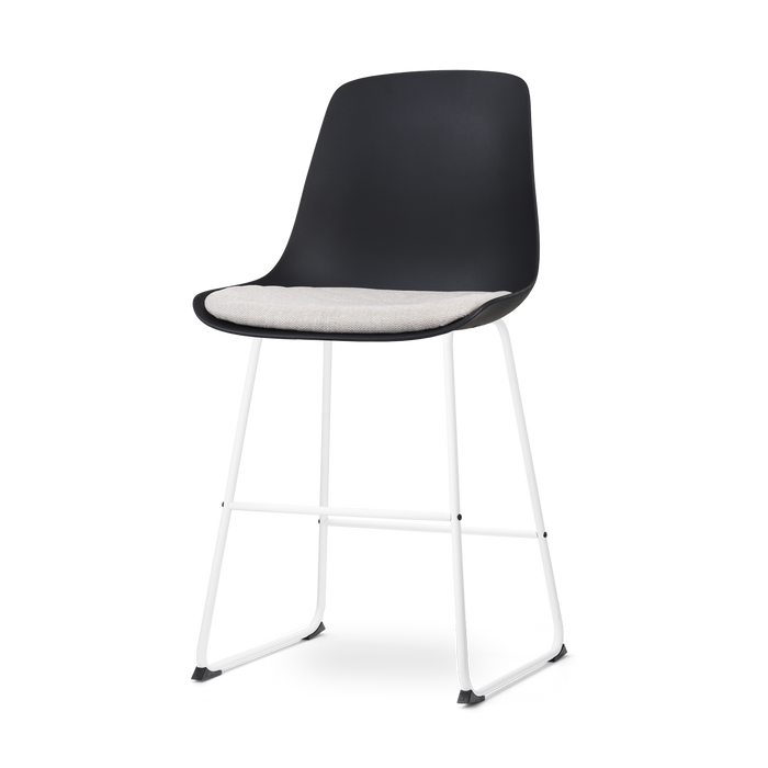 Nolon Nino-Liv Barkruk Zwart - Beige Kussen - Wit Frame - 65cm