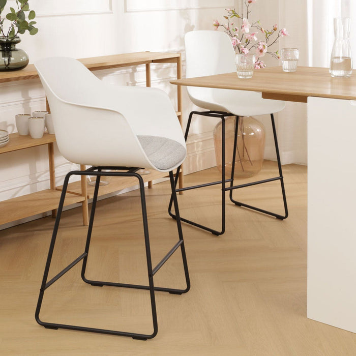 Nolon Nino-Liz Barkruk Wit - Lichtgrijs Kussen - Zwart Frame - 75 cm