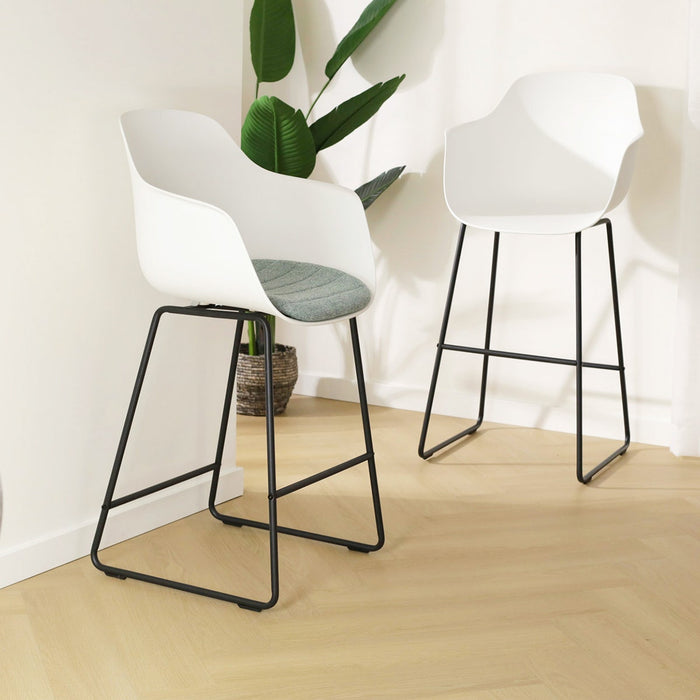 Nolon Nino-Liz Barkruk Wit - Zacht Groen Kussen - Zwart Frame - 75 cm