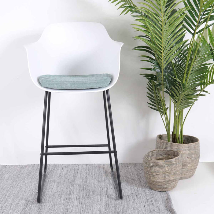 Nolon Nino-Liz Barkruk Wit - Zacht Groen Kussen - Zwart Frame - 75 cm