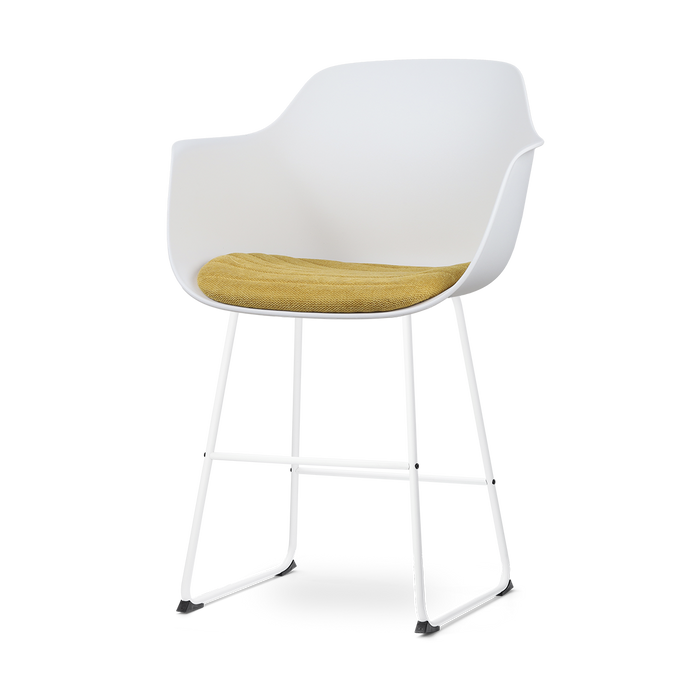 Nolon Nino-Liz Barkruk Wit - Okergeel Kussen - Wit Frame - 65 cm