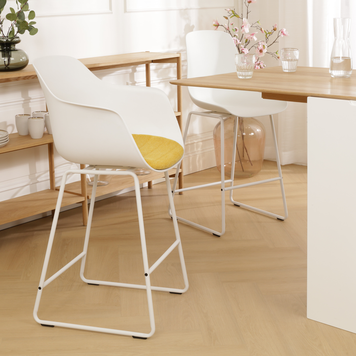 Nolon Nino-Liz Barkruk Wit - Okergeel Kussen - Wit Frame - 65 cm