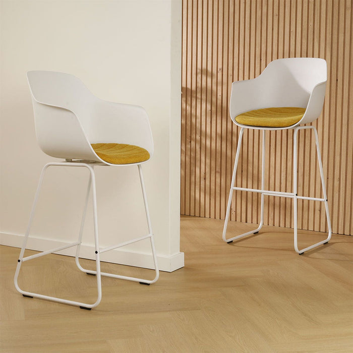 Nolon Nino-Liz Barkruk Wit - Okergeel Kussen - Wit Frame - 65 cm