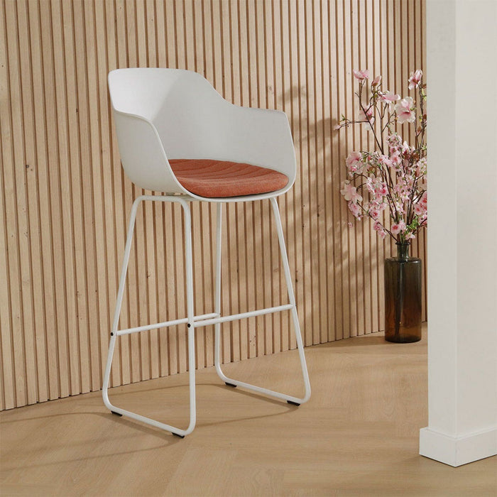 Nolon Nino-Liz Barkruk Wit - Terracotta Kussen - Wit Frame - 65 cm