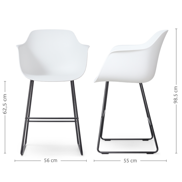 Nolon Nino-Puk Barkruk Wit - Armleunining - Zwart Onderstel - 65 cm