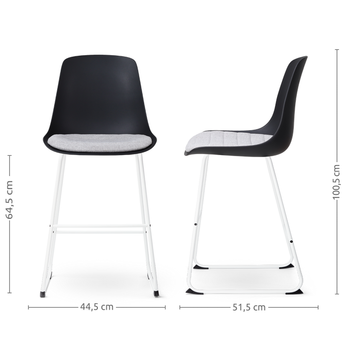 Nolon Nino-Liv Barkruk Zwart - Lichtgrijs Kussen - Wit Frame - 65cm