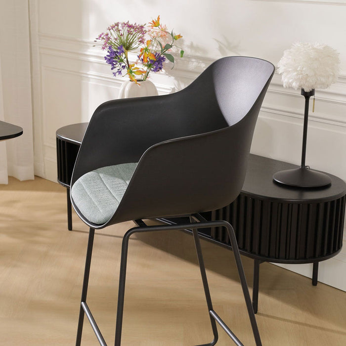 Nolon Nino-Liz Barkruk Zwart - Zachtgroen Kussen - Zwart Frame - 75 cm