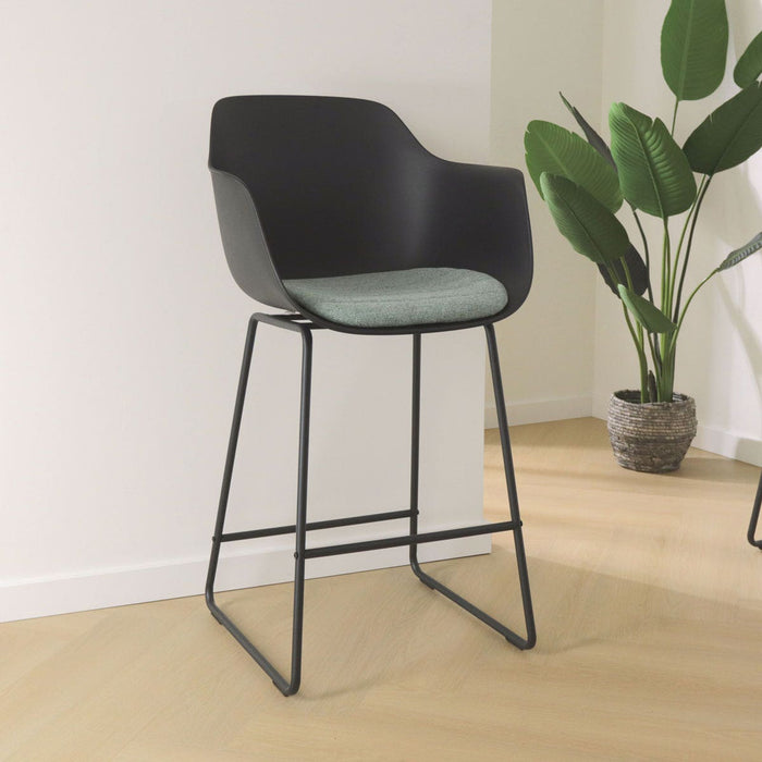 Nolon Nino-Liz Barkruk Zwart - Zachtgroen Kussen - Zwart Frame - 75 cm