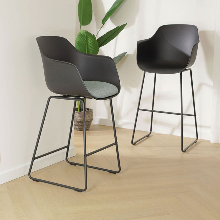 Nolon Nino-Liz Barkruk Zwart - Zachtgroen Kussen - Zwart Frame - 75 cm