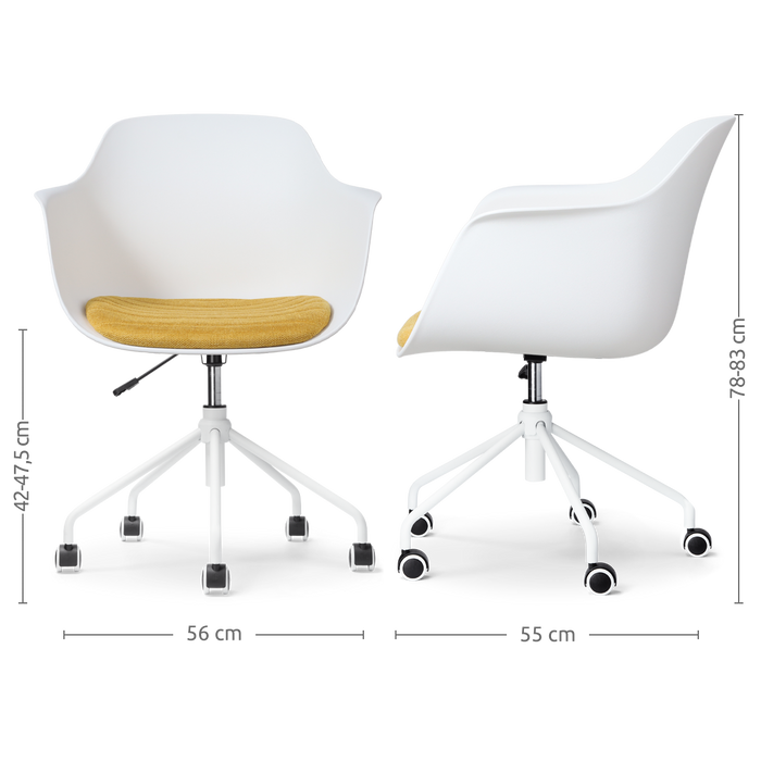 Nolon Nout-Liz Bureaustoel Wit - Okergeel Kussen - Wit Onderstel