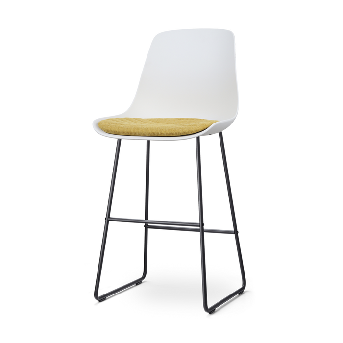 Nolon Nino-Liv Barkruk Wit - Okergeel Kussen - Zwart Frame - 75 cm