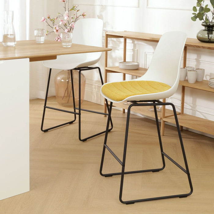 Nolon Nino-Liv Barkruk Wit - Okergeel Kussen - Zwart Frame - 75 cm