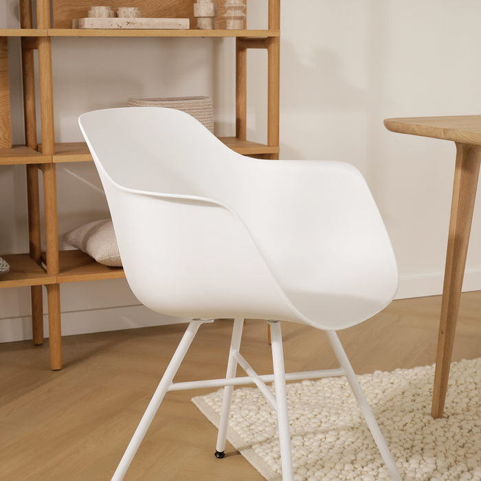 Nolon Noa-Puk Eetkamerstoel Wit - met Armleuning - Wit Onderstel