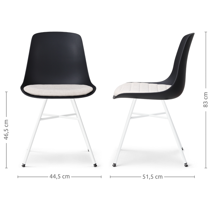 Nolon Noa-Liv Eetkamerstoel Zwart - Beige Kussen - Wit Onderstel
