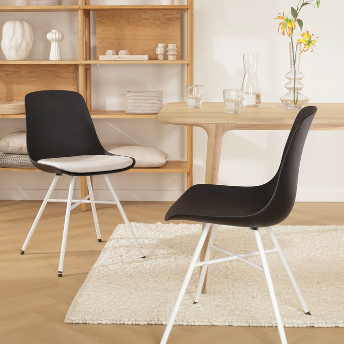 Nolon Noa-Liv Eetkamerstoel Zwart - Beige Kussen - Wit Onderstel