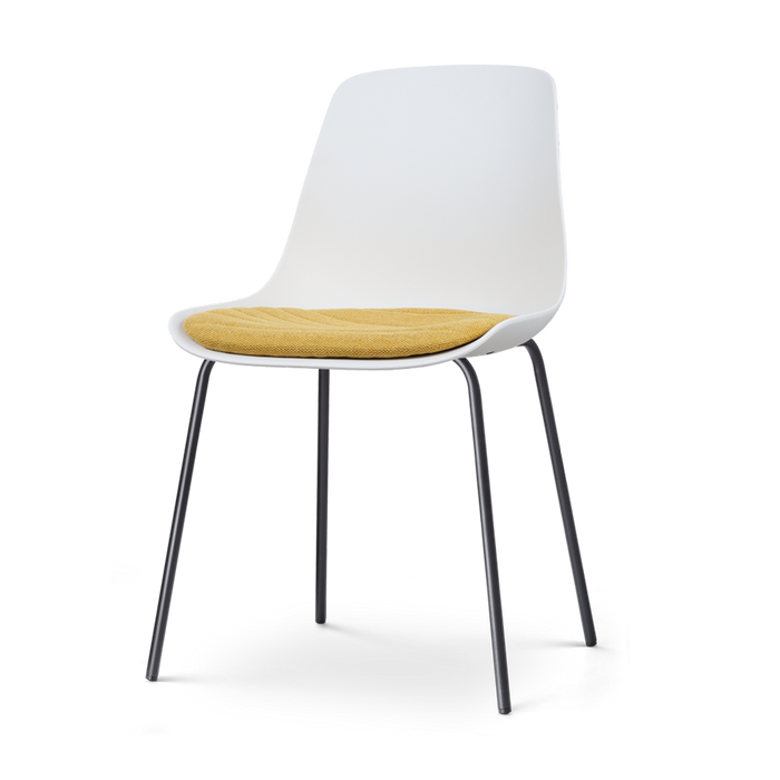 Nolon Nora-Liv Eetkamerstoel Wit - Okergeel Kussen - Zwarte Poten